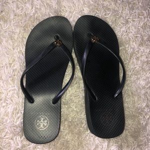 Black Tory Burch wedge flip flop